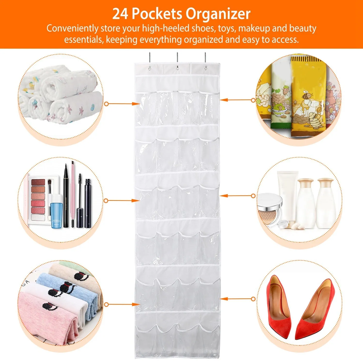 24-Pocket: Over the Door Shoes Rack Crystal Clear Organizer