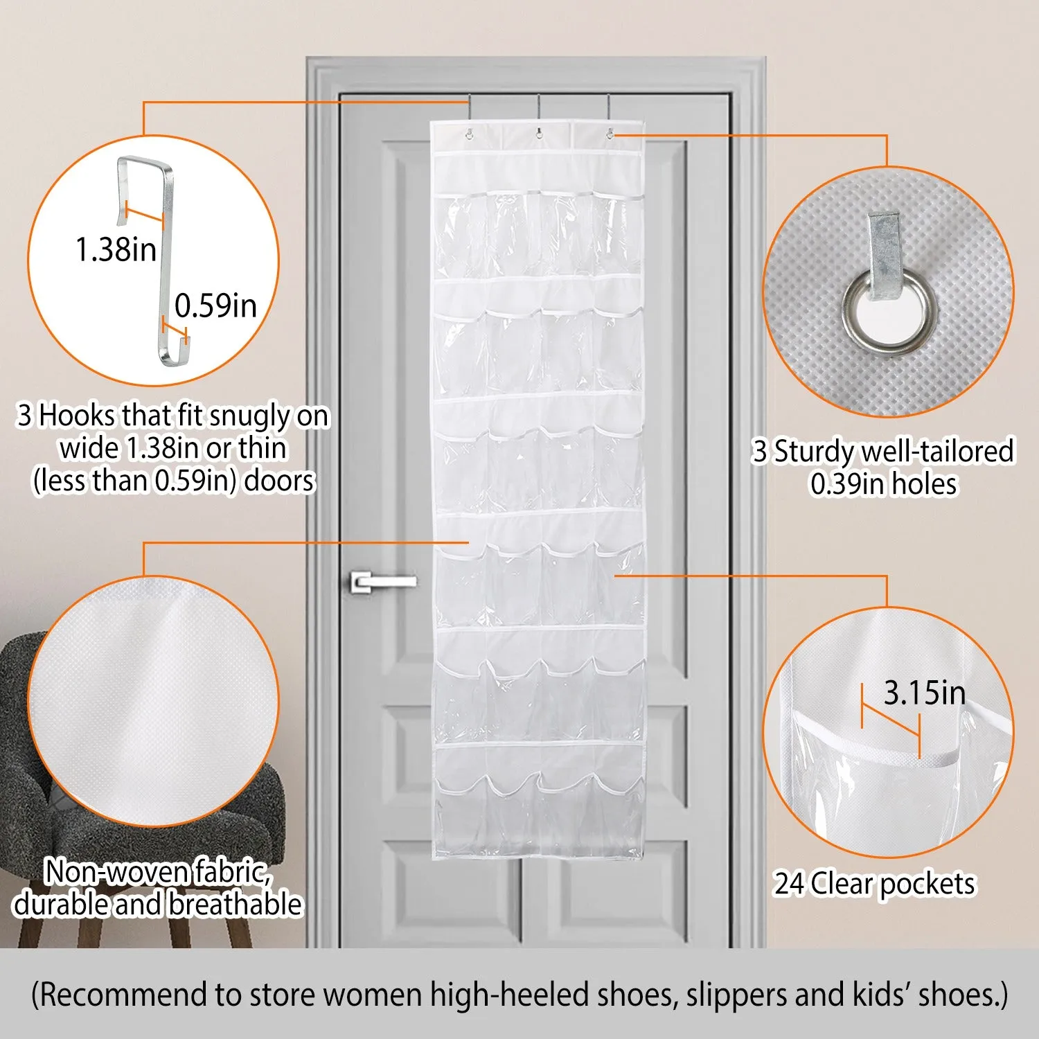 24-Pocket: Over the Door Shoes Rack Crystal Clear Organizer