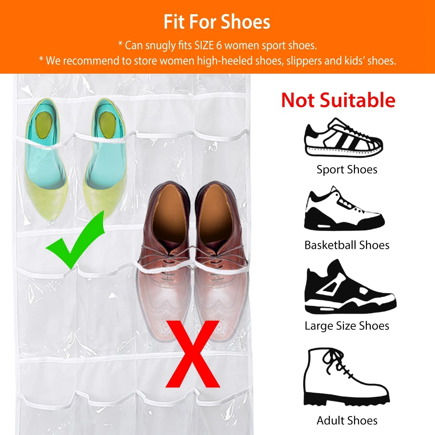 24-Pocket: Over the Door Shoes Rack Crystal Clear Organizer