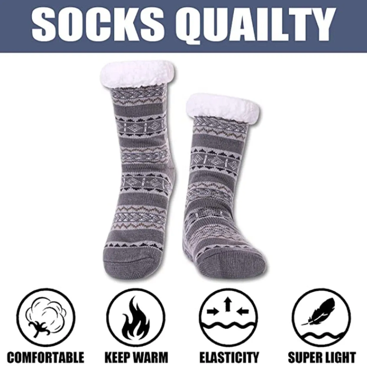 3-Pairs: Men's Assorted Soft Fluffy Sherpa Slipper Socks