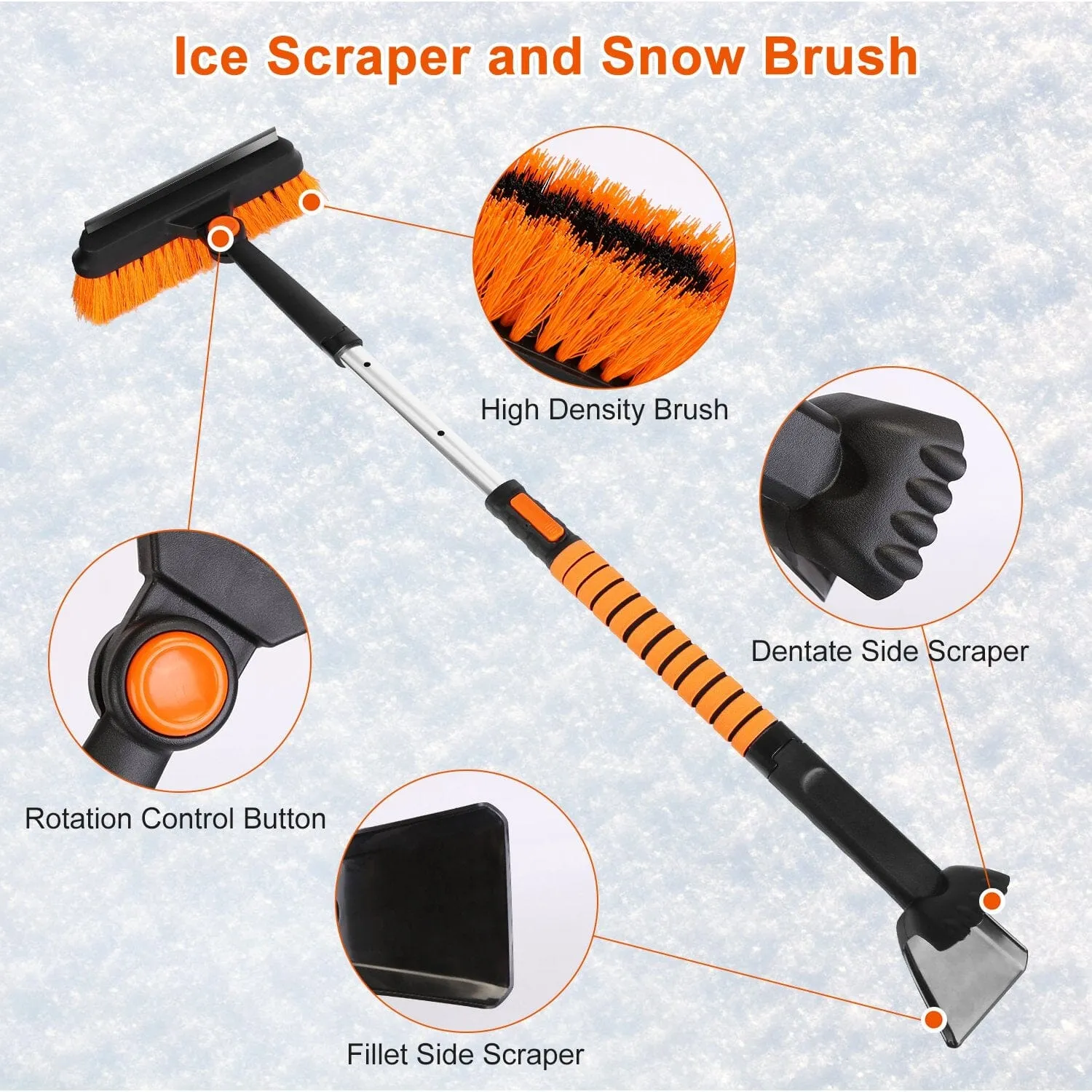 5-in-1 Detachable 180° Adjustable Ice Scraper Snow Shovel