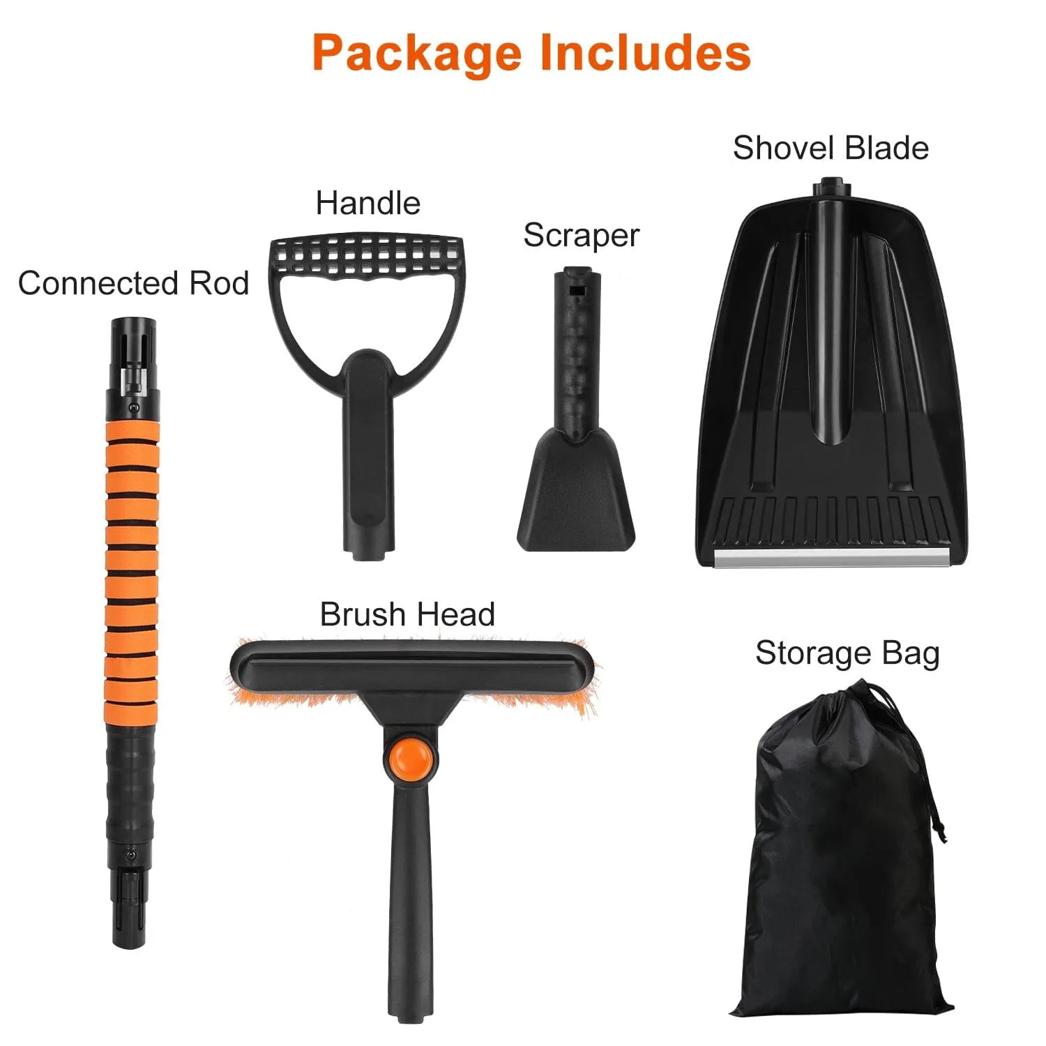 5-in-1 Detachable 180° Adjustable Ice Scraper Snow Shovel