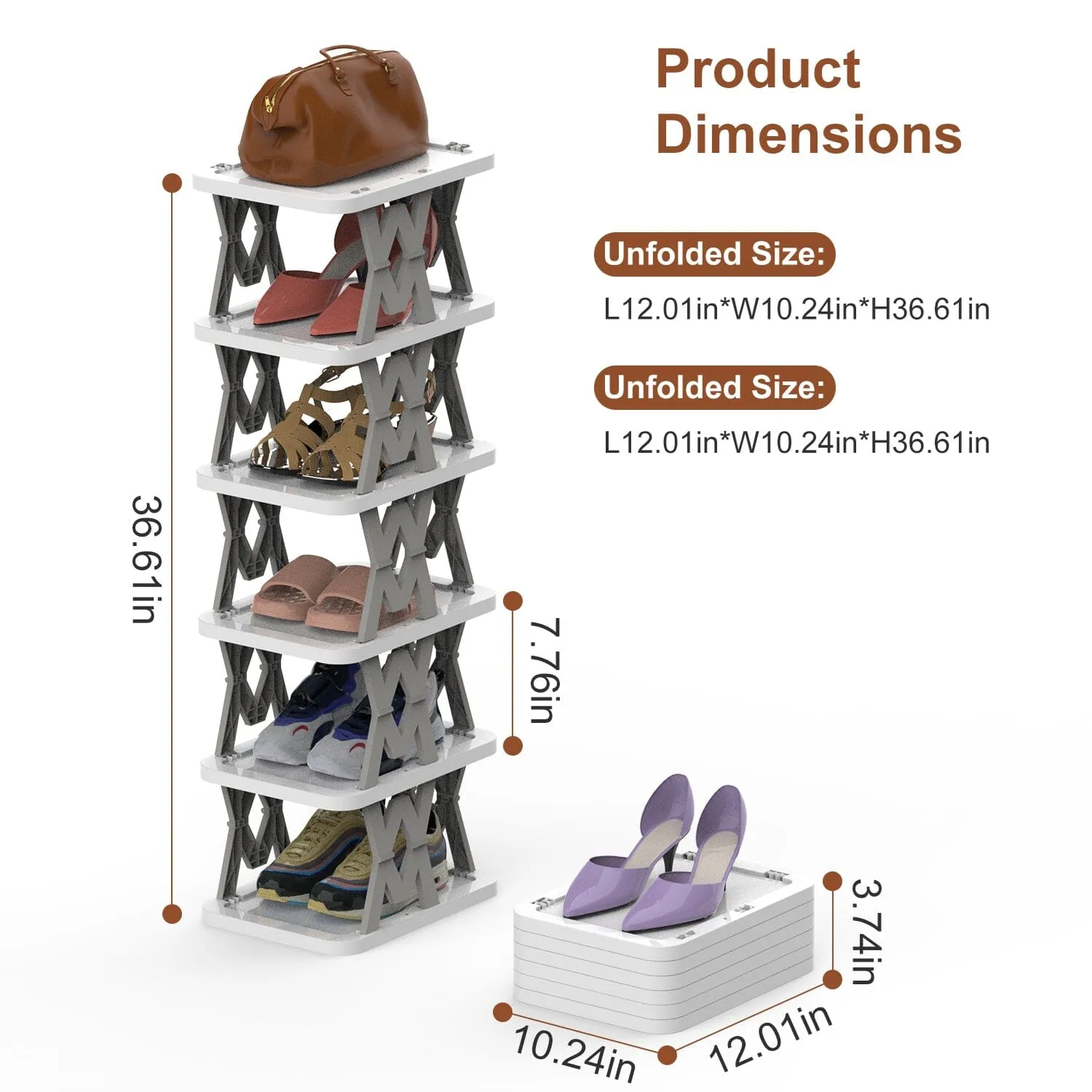 6-Tier Foldable Vertical Shoe Rack