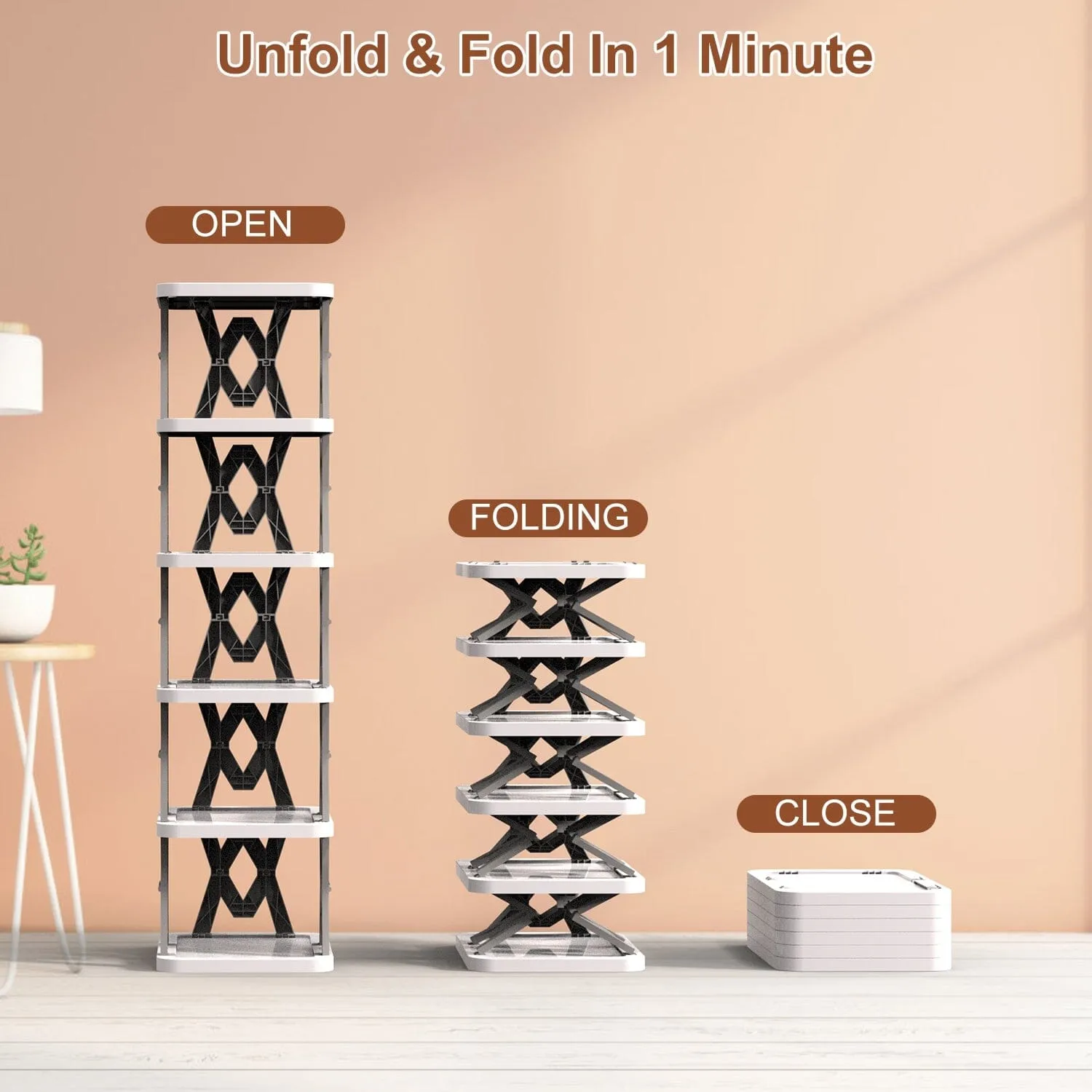 6-Tier Foldable Vertical Shoe Rack