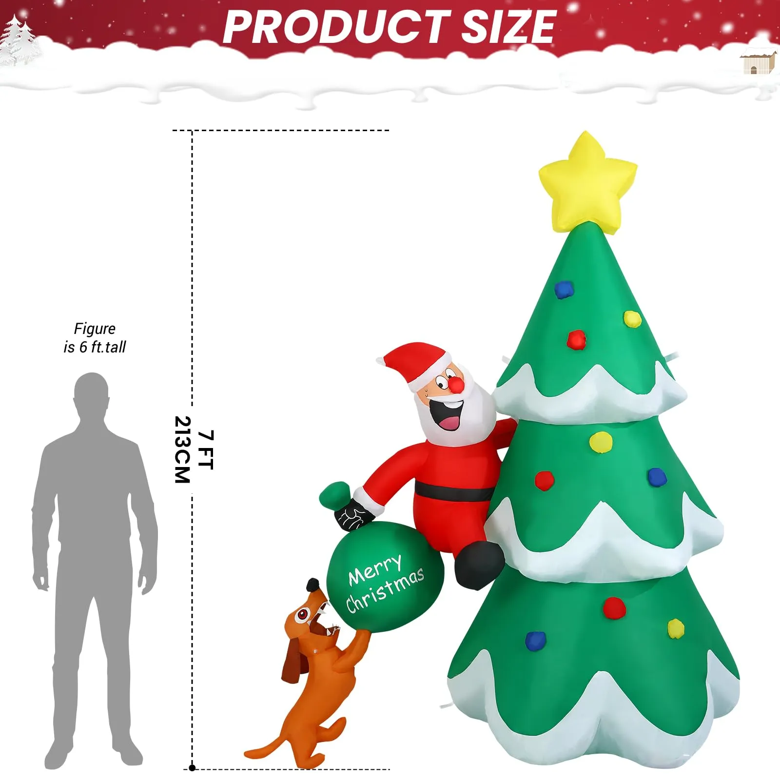 7FT Christmas Inflatables Outdoor Decorations Blow Up Santa Claus Reindeer Dog, Green