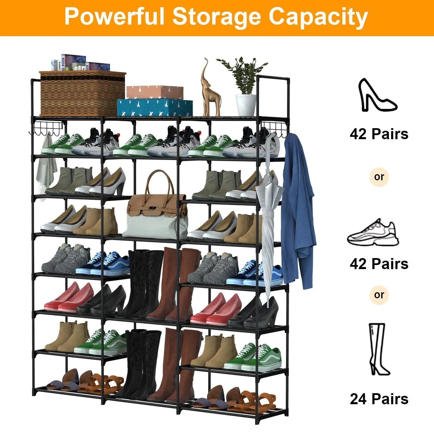 8-Tier Shoe Rack Metal Shoe Storage Shelf