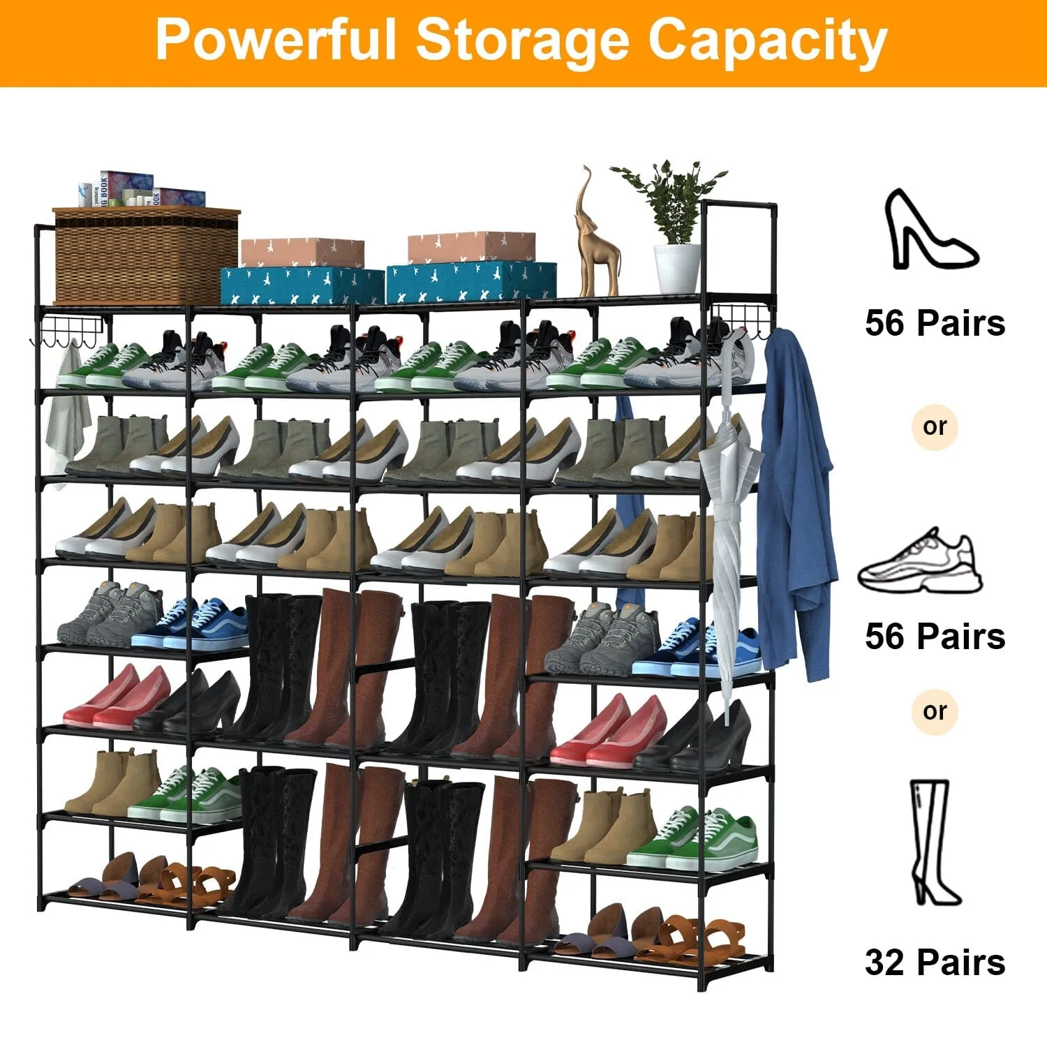 8-Tier Shoe Rack Metal Shoe Storage Shelf