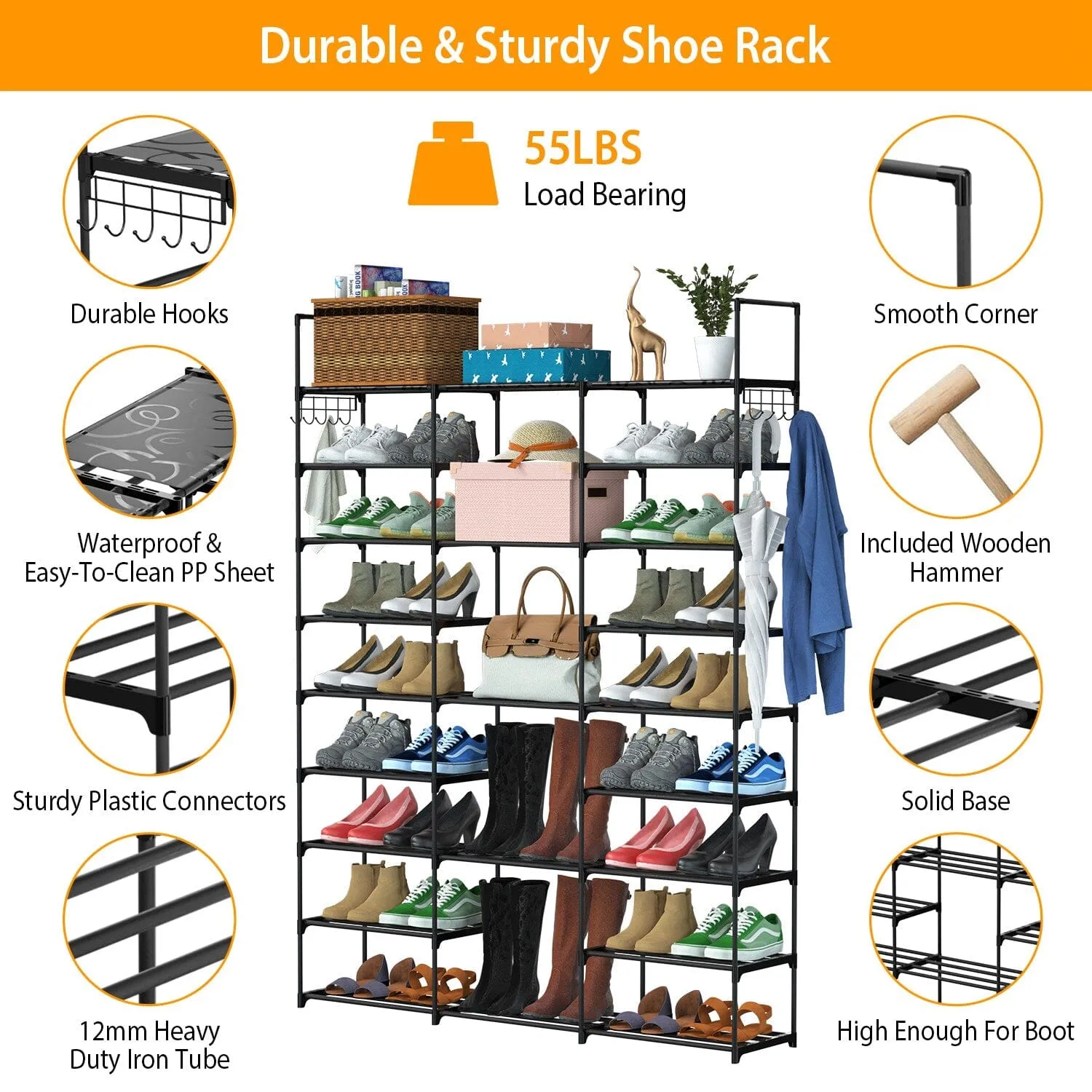 9-Tier: Shoe Rack Metal Storage