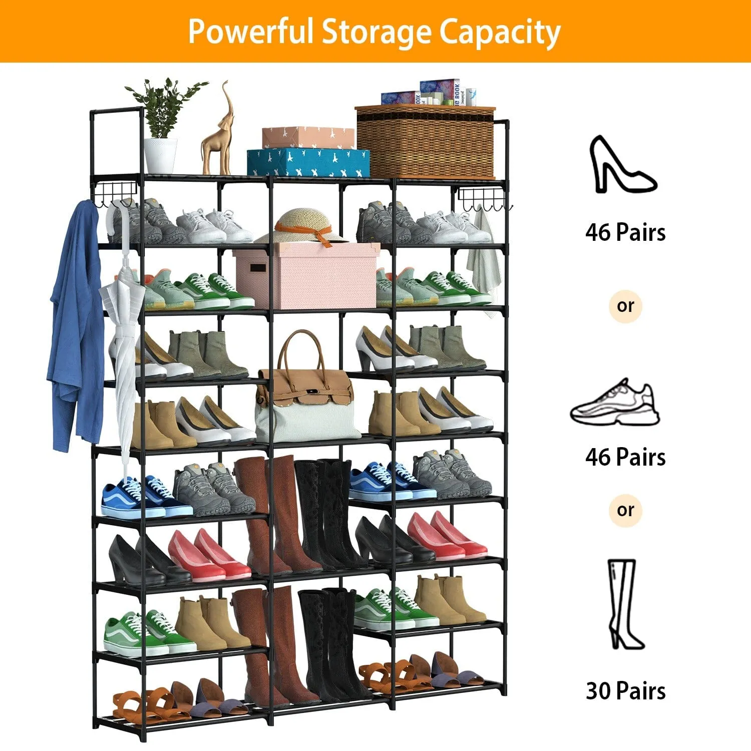 9-Tier: Shoe Rack Metal Storage