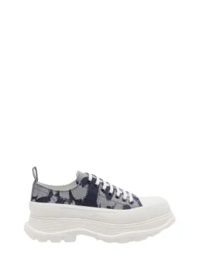 ALEXANDER MCQUEEN Graffiti Trad Slick Lace Up Sneakers for Men in Indigo and White