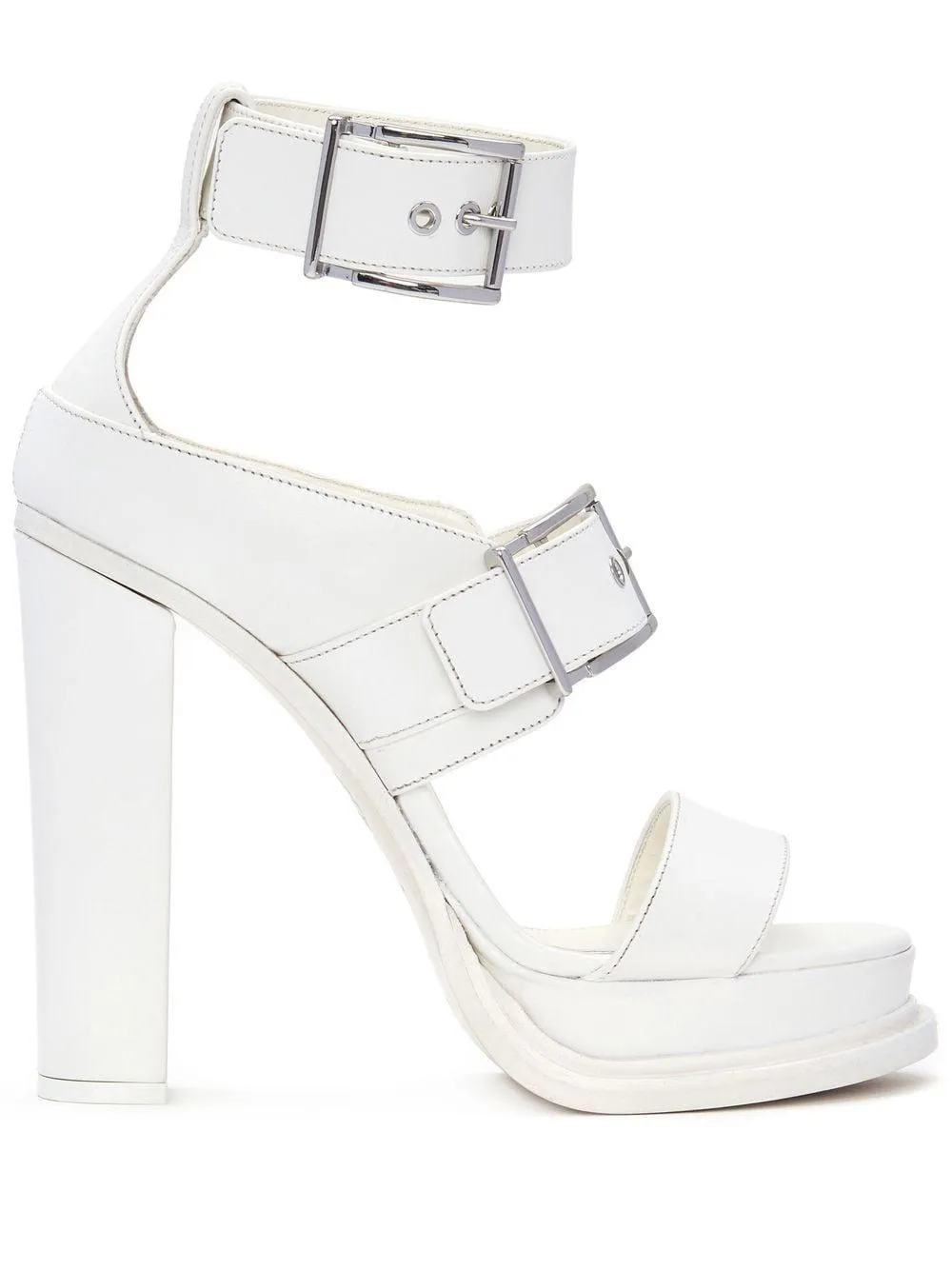 ALEXANDER MCQUEEN Ivory Leather Boxcar Sandals for Women - SS23 Collection