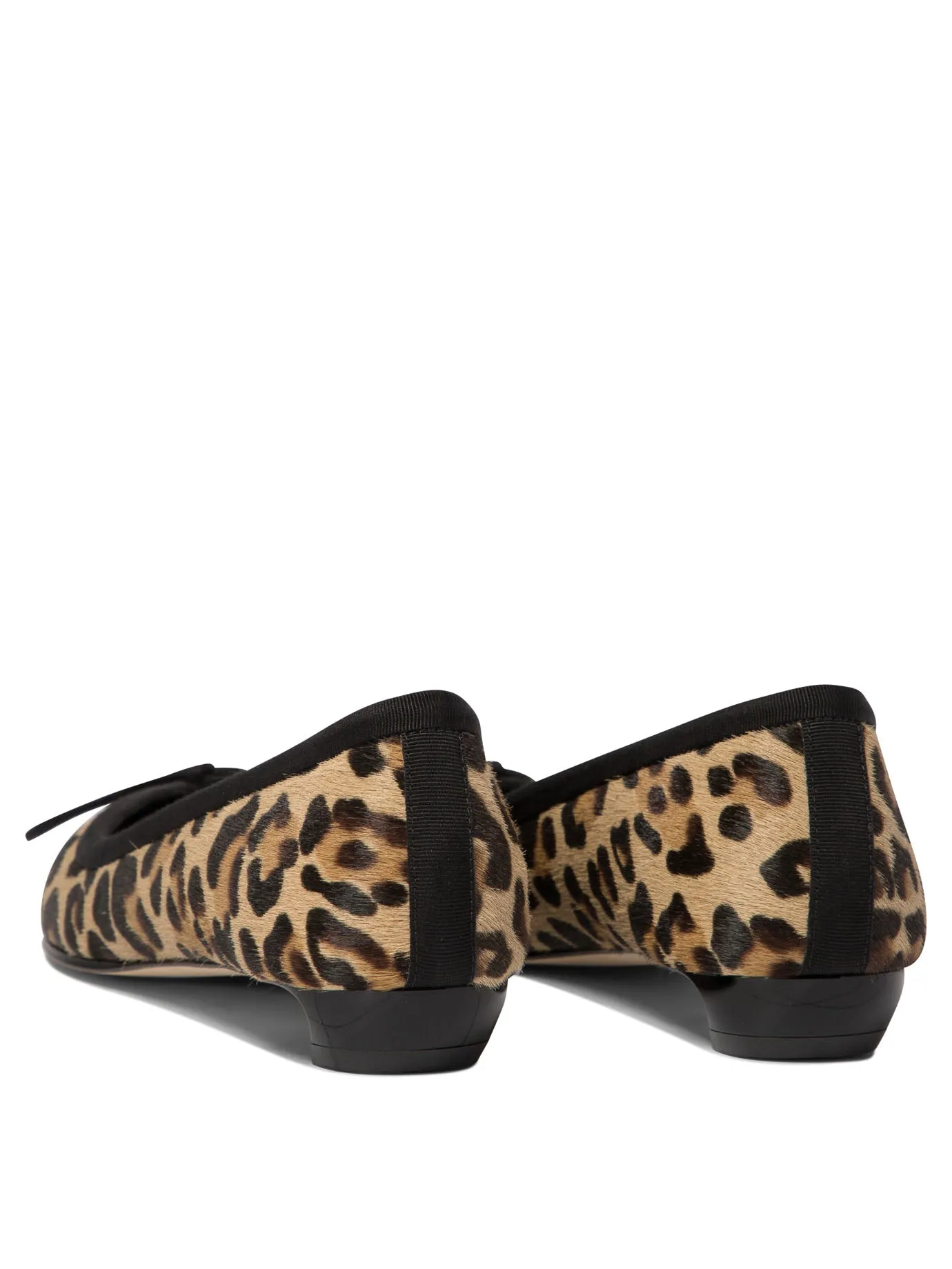 ALEXANDER MCQUEEN Leopard Print Calf Hair Ballet Flats with Round Toe and Leather Bow