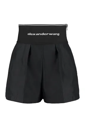 ALEXANDER WANG Logo Waist Pleated Shorts for Women in Black - SS24