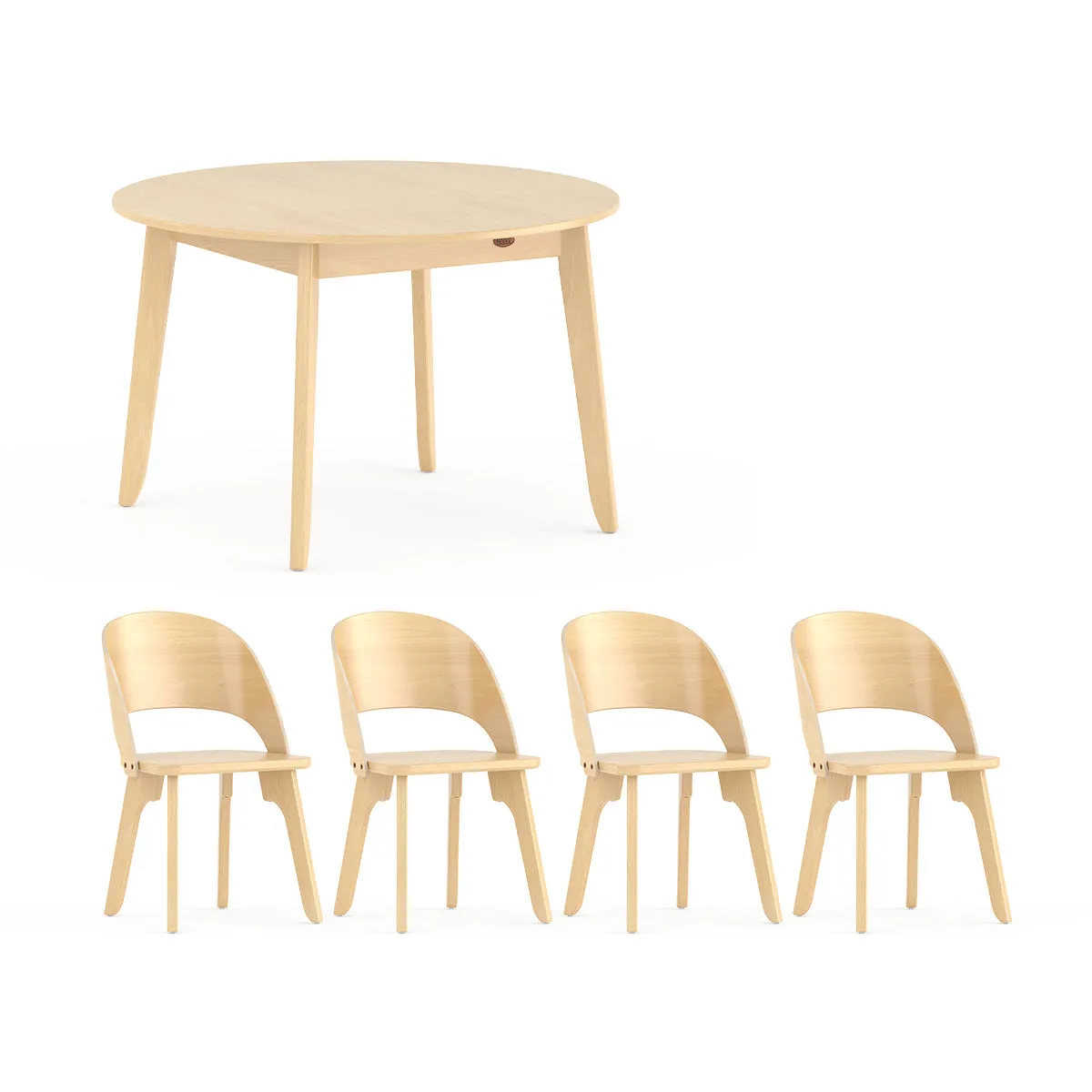 Ballet Round Dining Table (1.2m) with Four Curved Chairs Package