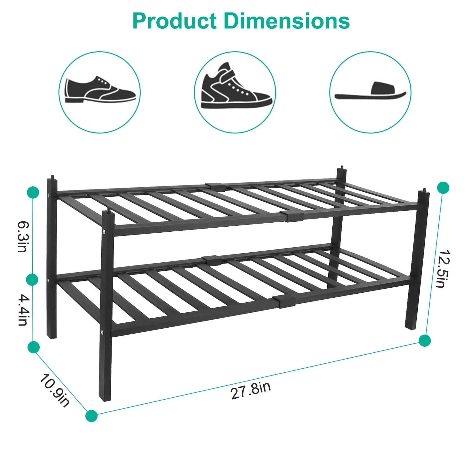 Bamboo Shoe Rack 2-Tier Stackable Shoe Shelf