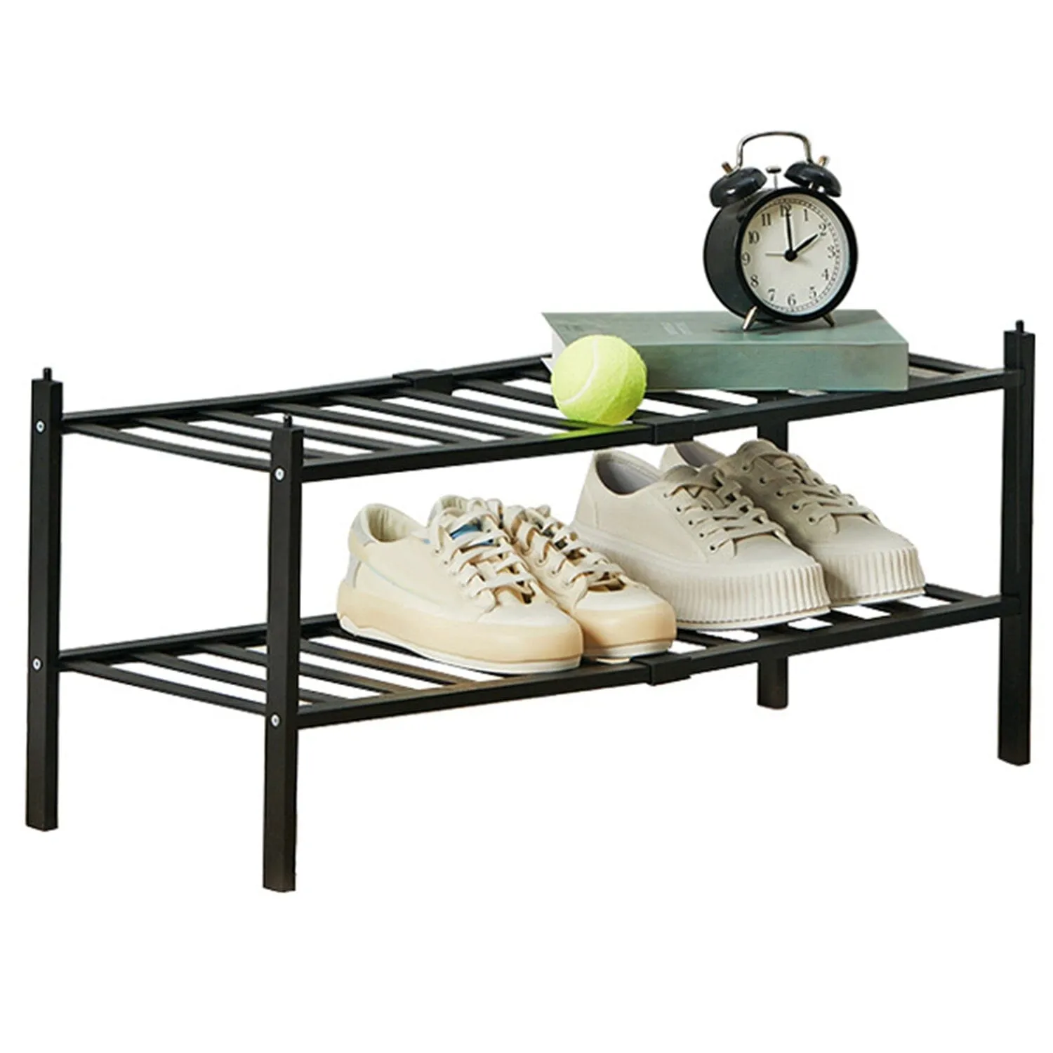 Bamboo Shoe Rack 2-Tier Stackable Shoe Shelf