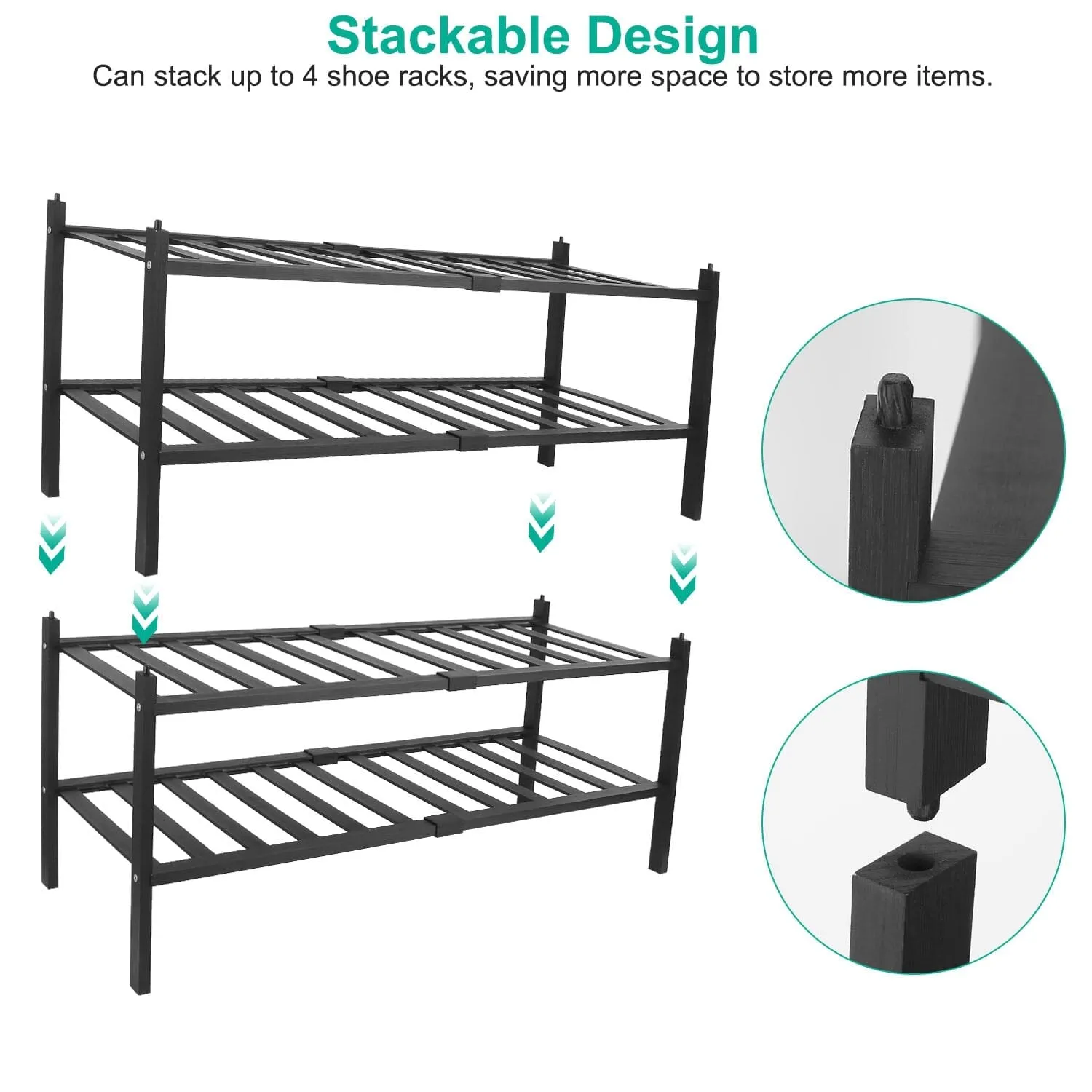 Bamboo Shoe Rack 2-Tier Stackable Shoe Shelf