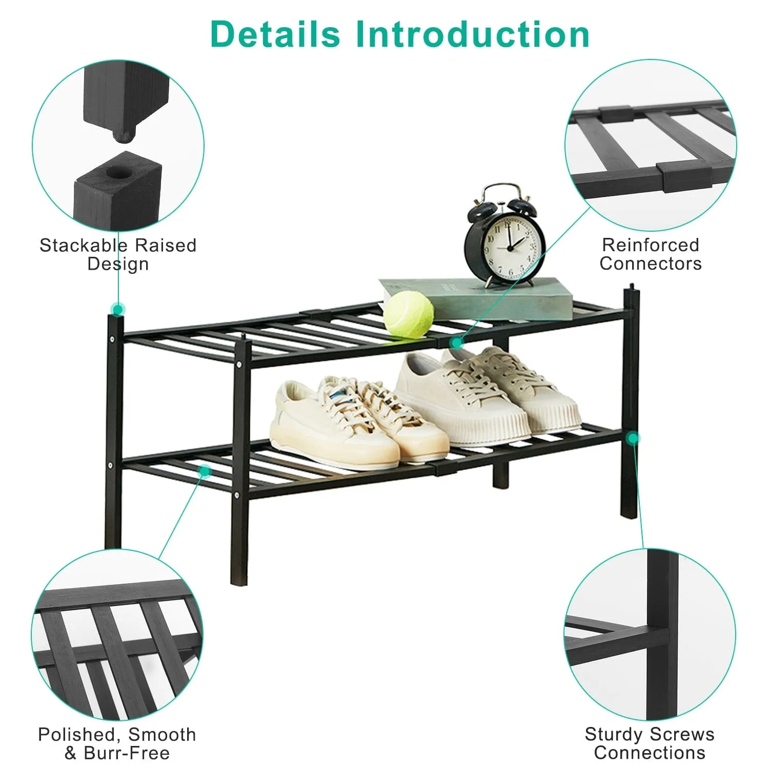 Bamboo Shoe Rack 2-Tier Stackable Shoe Shelf