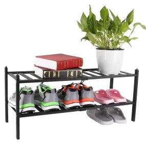 Bamboo Shoe Rack 2-Tier Stackable Shoe Shelf