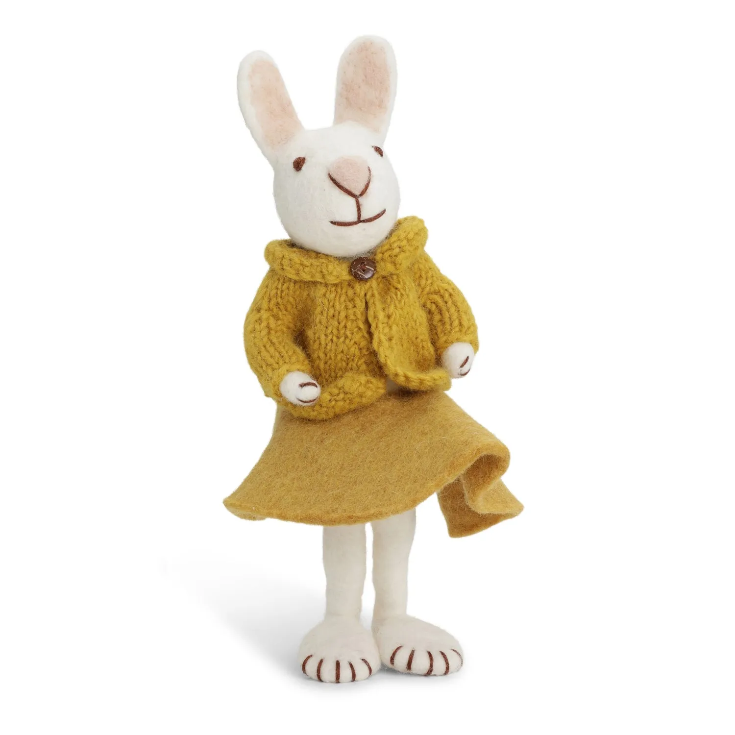 Big White Felt Bunny with Ochre Skirt and Jacket - 27cm