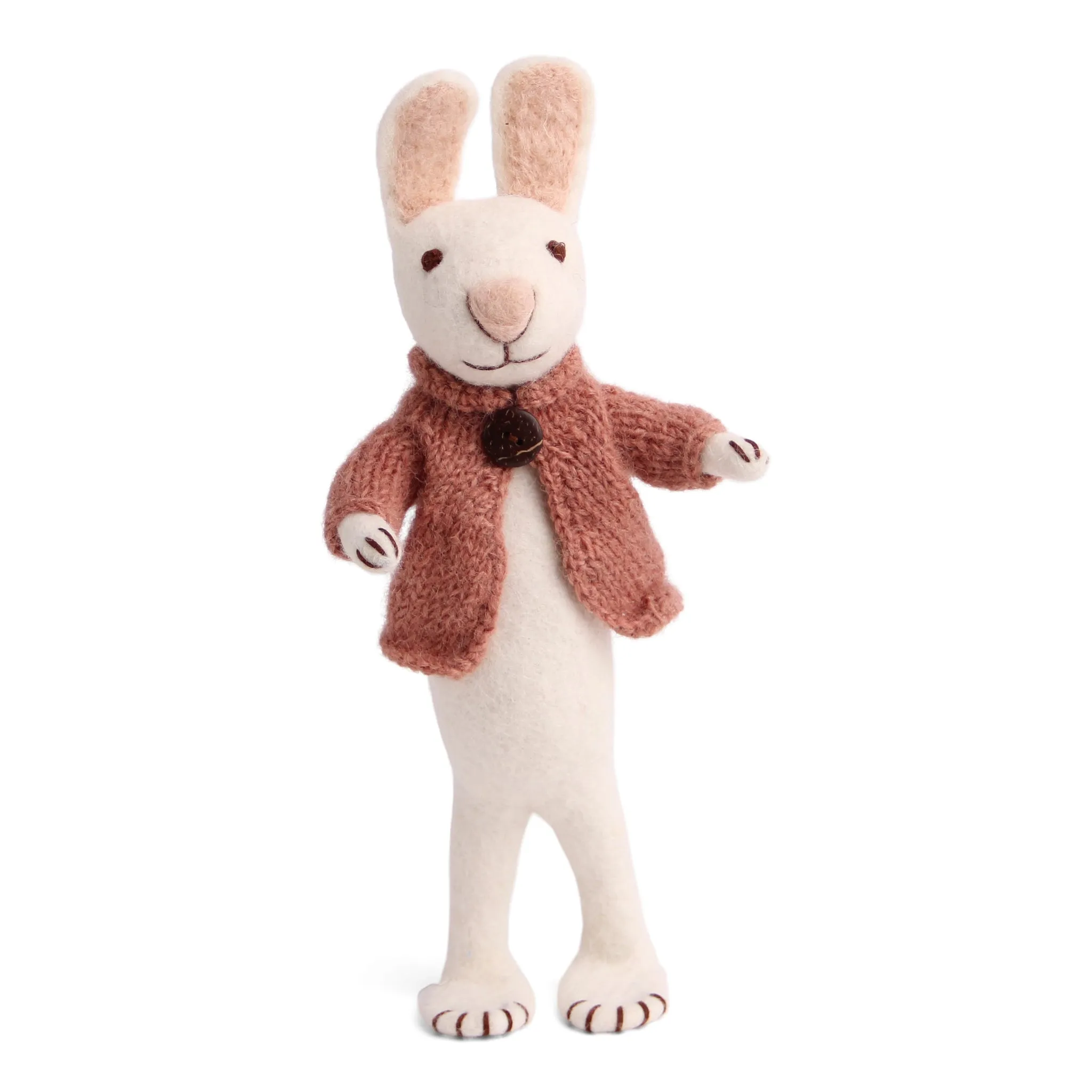 Big White Felt Bunny with Rose Jacket - 27cm