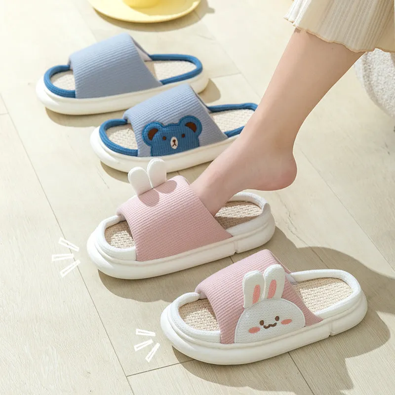 Cute Rabbit Slippers Linen House Shoes