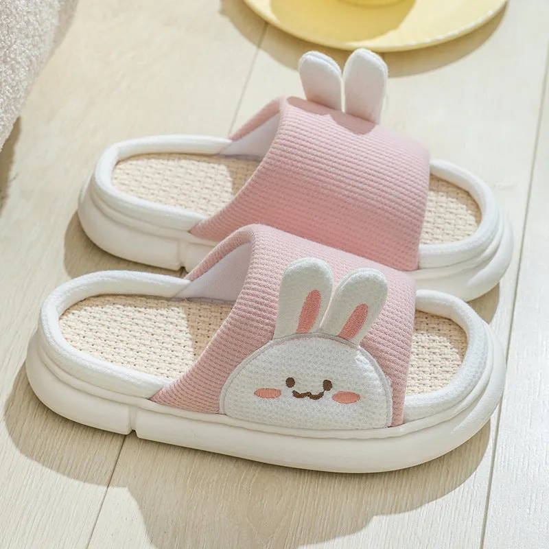 Cute Rabbit Slippers Linen House Shoes