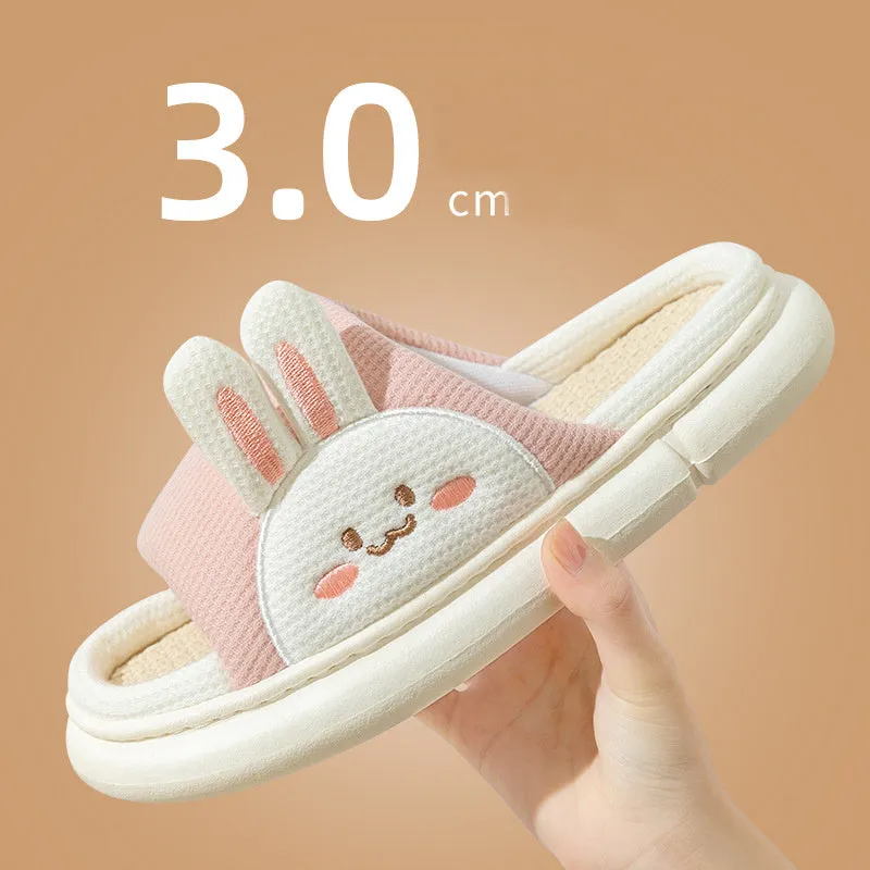 Cute Rabbit Slippers Linen House Shoes