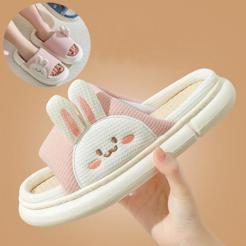 Cute Rabbit Slippers Linen House Shoes