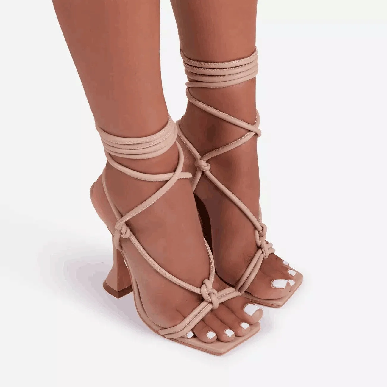 DEANWANGKT  2021 Summer New Square Head Ankle Ring Cross Lace-up High-Heeled Sandals European and American plus Size Sexy Women's Shoes