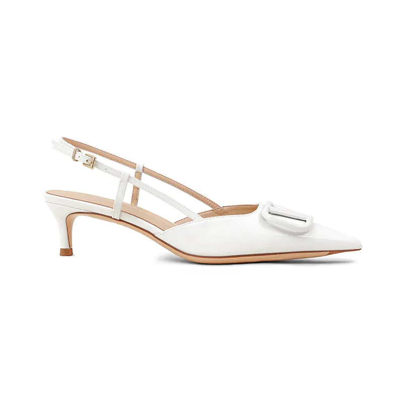 DEANWANGKT  Pointed Toe Sandals V Buckle Patent Leather High Heels Women's Summer Nude Color Versatile  Style Temperament Stiletto Heel Back Empty Toe Box Shoes