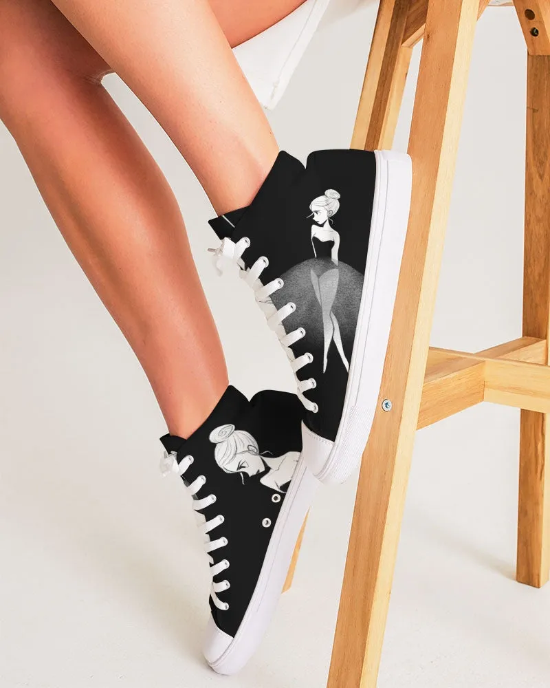 DOLLY DOODLING Ballerina Black Women's Hightop Canvas Shoe