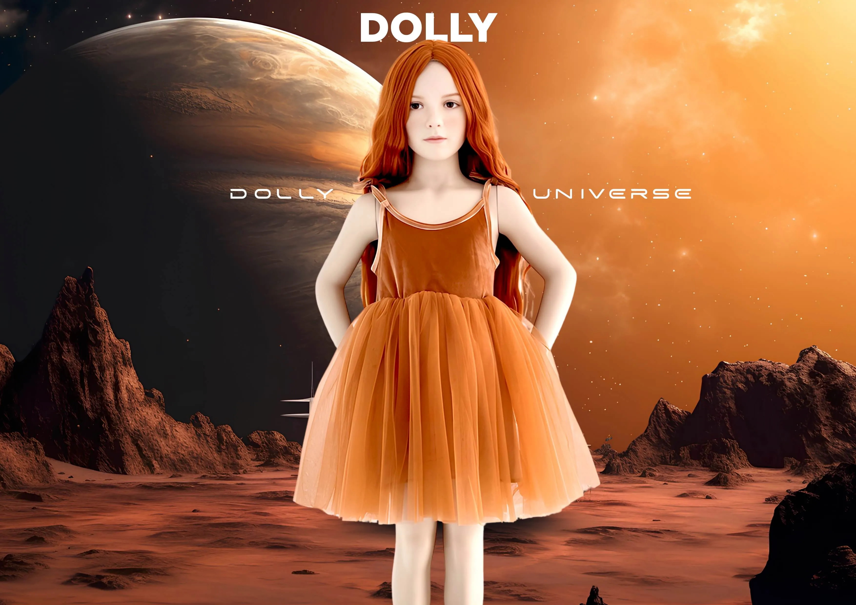 DOLLY UNIVERSE VELVET COSMIC STRINGS TUTU DRESS caramel