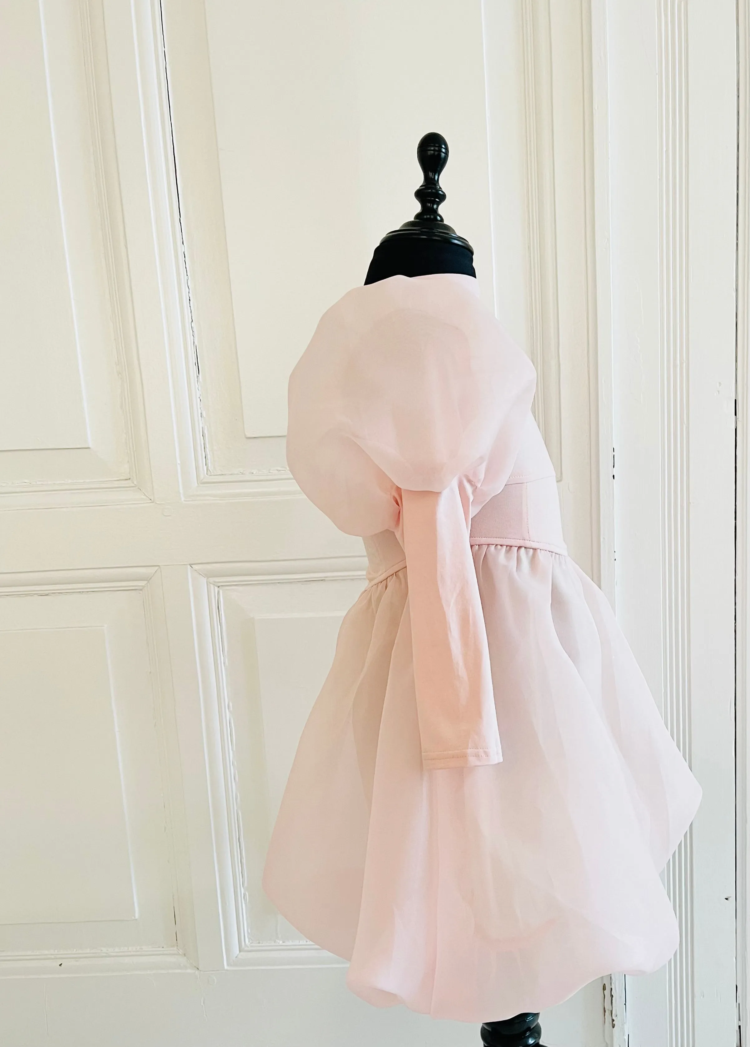 DOLLY WORLD PUFF LONG SLEEVE BALLOON ORGANZA DRESS WITH COTTON BODY dollypink