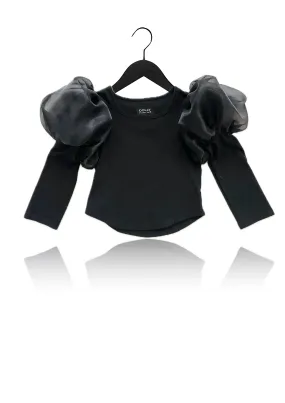 DOLLY WORLD PUFF LONG SLEEVE ORGANZA TOP WITH COTTON BODY black