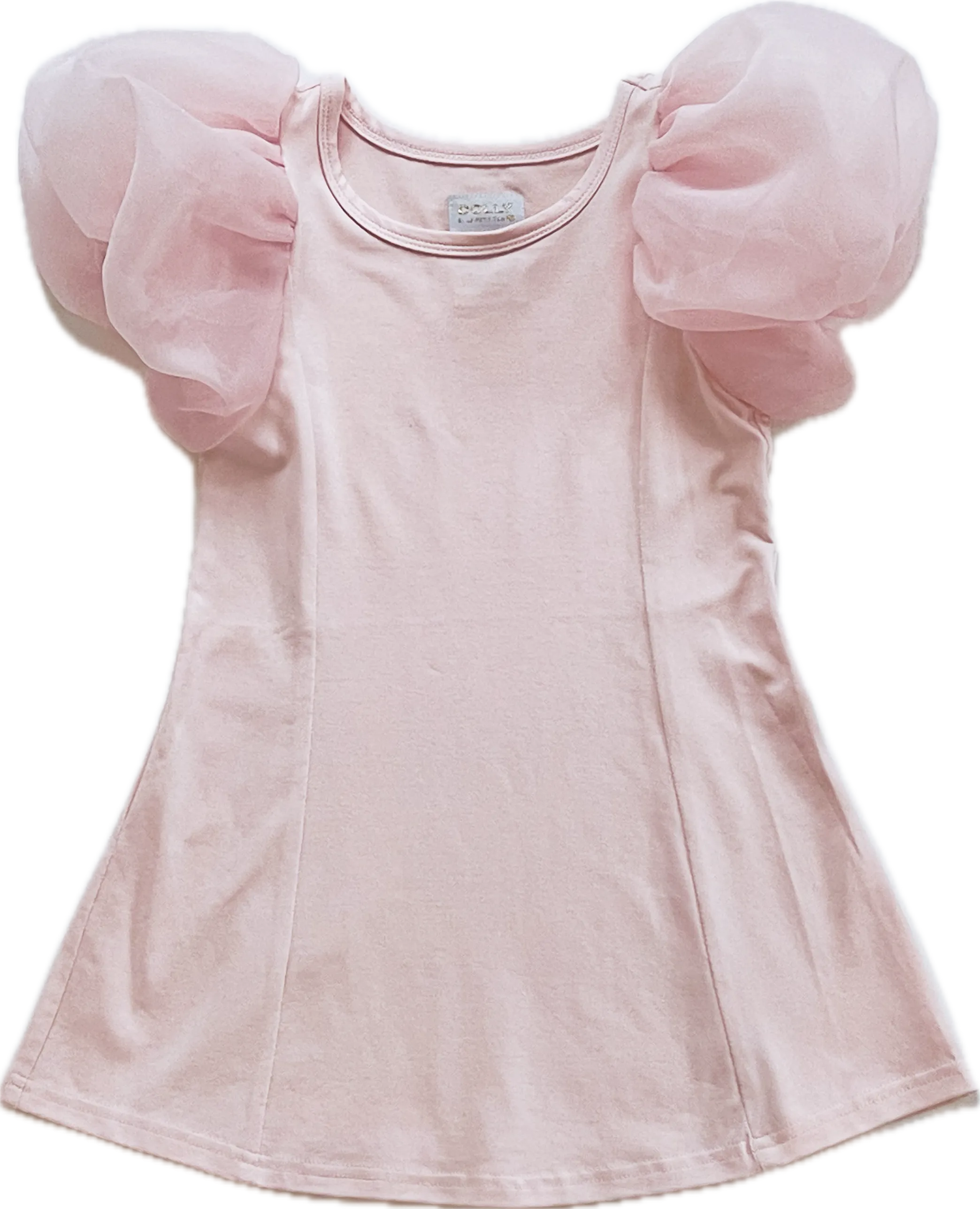 DOLLY WORLD SHORT PUFF SLEEVE ORGANZA DRESS WITH COTTON BODY dollypink