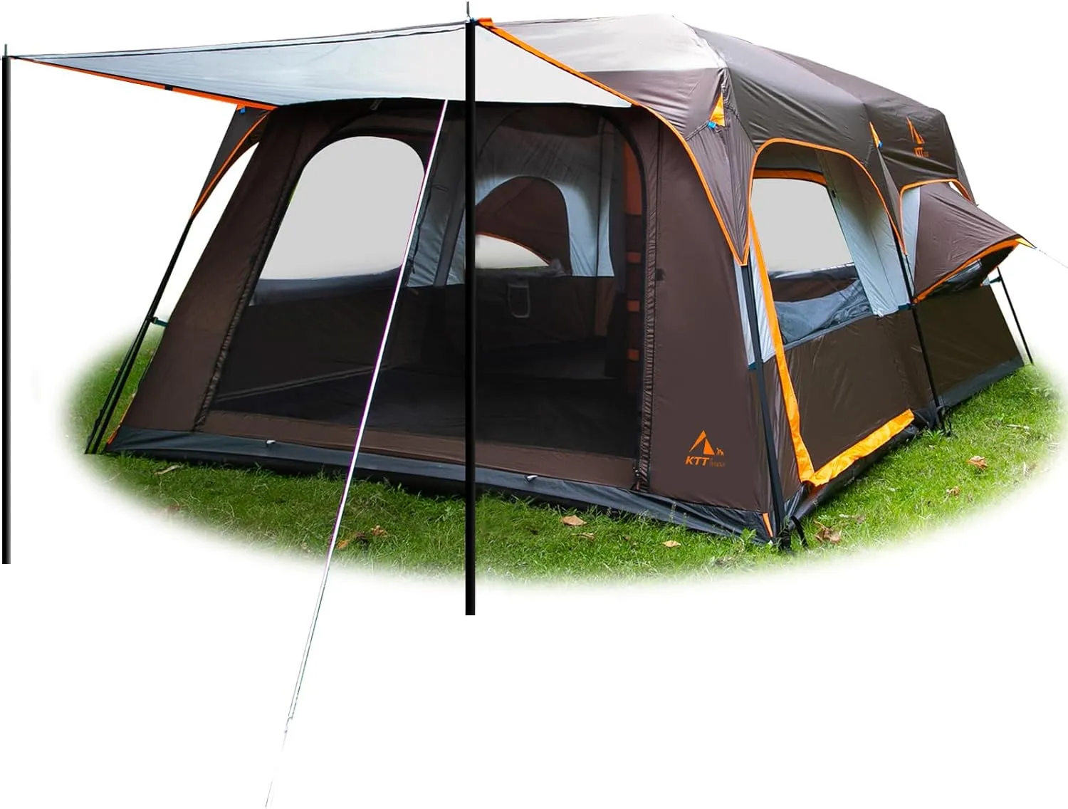 Extra Large Tent 10-12 Person Family Cabin Tents, 2 Rooms, Straight Wall, 3 Doors and 3 Windows with Mesh, Waterproof, Double Layer, Big Tent for Outdoors