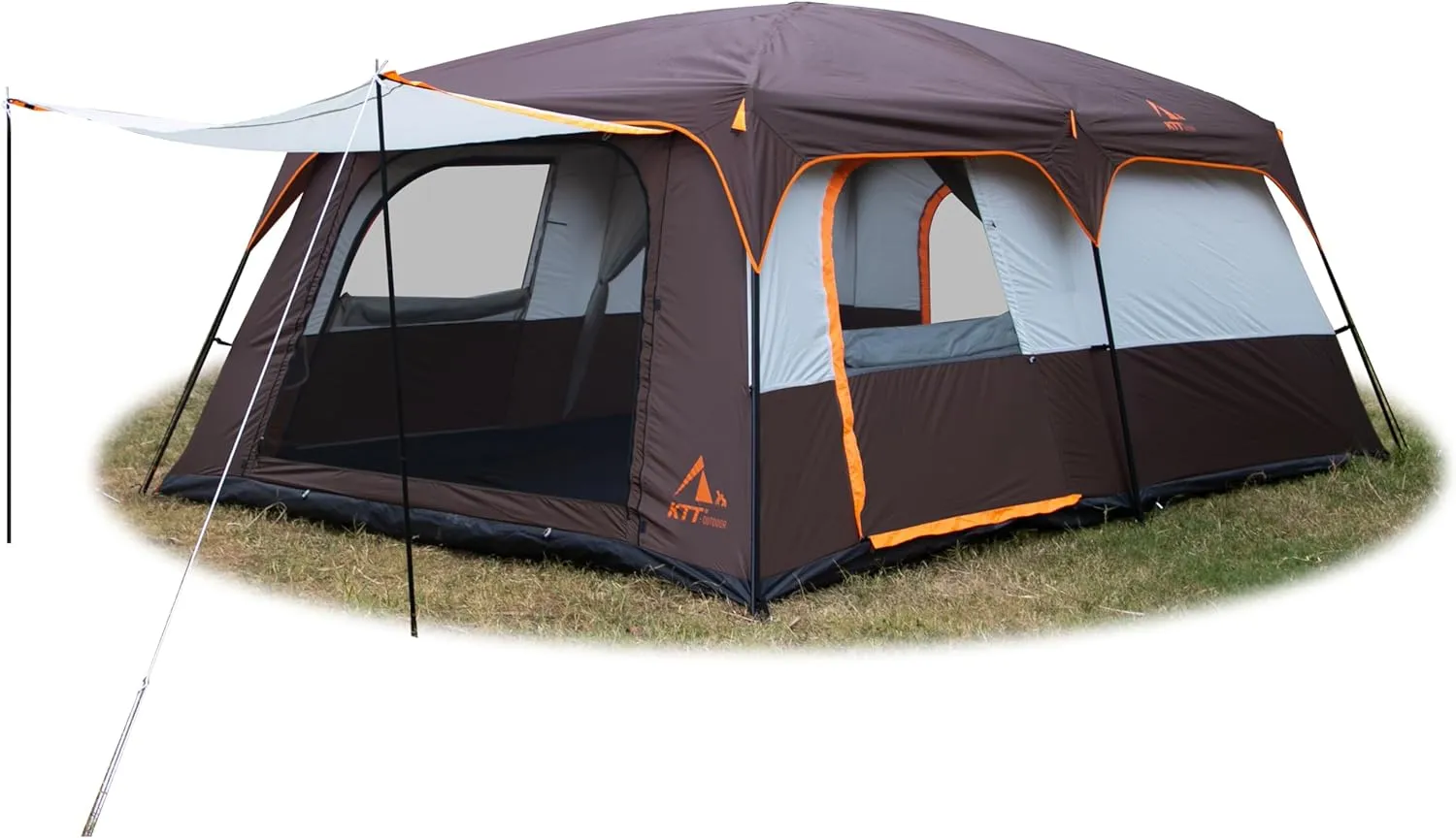 Extra Large Tent 10-12 Person Family Cabin Tents, 2 Rooms, Straight Wall, 3 Doors and 3 Windows with Mesh, Waterproof, Double Layer, Big Tent for Outdoors