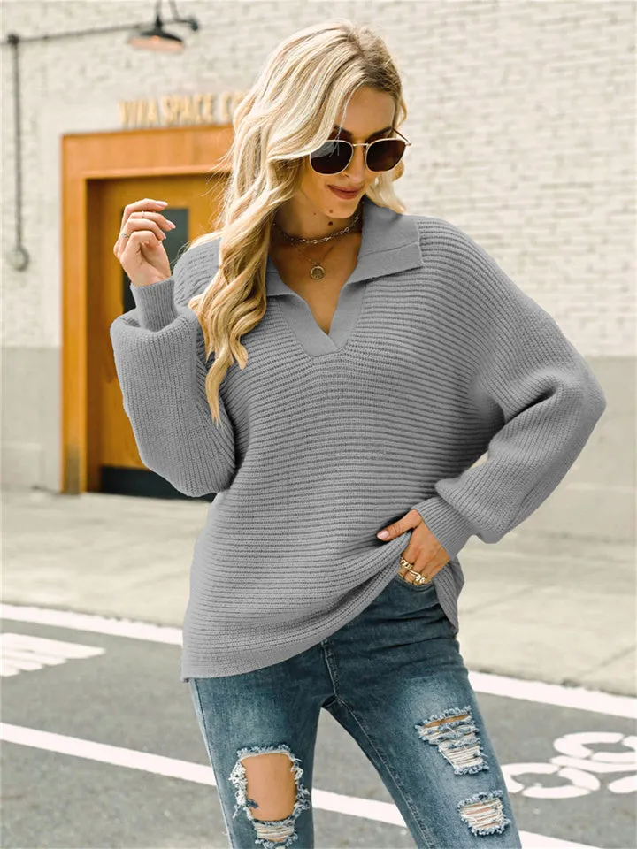 Fashion Long Sleeve Solid Color Knit Loose Turtleneck Sweater for Women