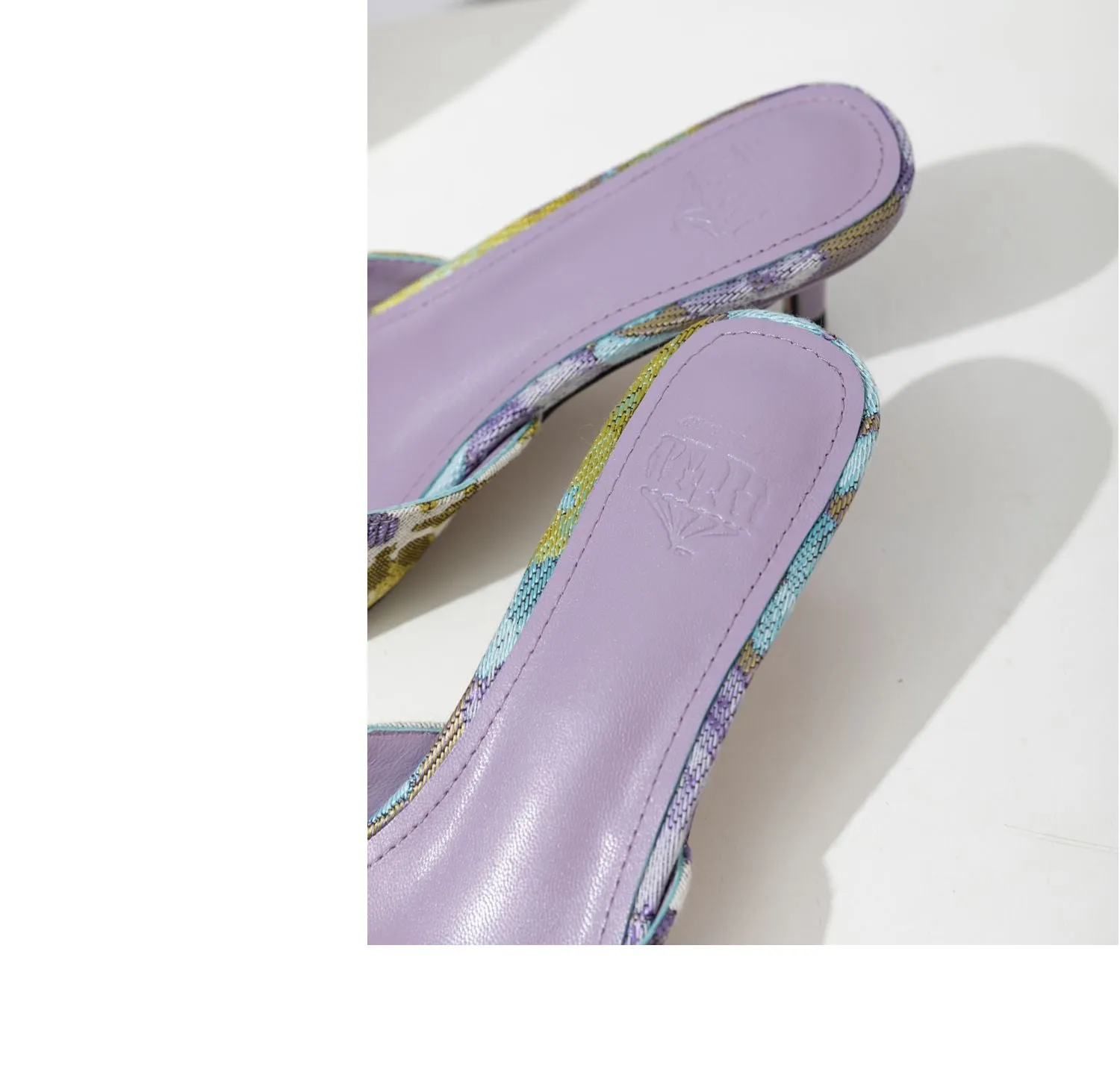 FEIFEI Original Niche Design Lavender Purple Flower Sheepskin Kitten Heel Sandals Slippers Muller Shoes- Vali