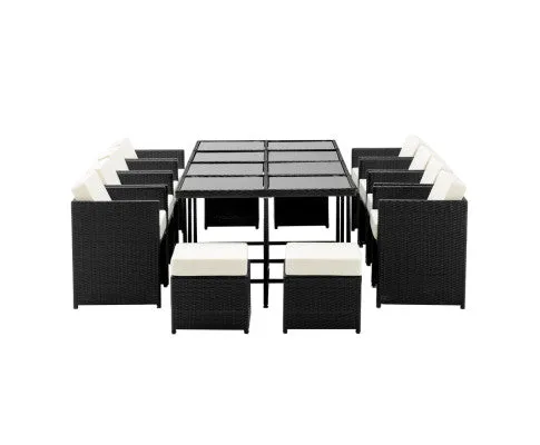 Gardeon Outdoor Dining Set 13 Piece Wicker Table Chairs Setting Black