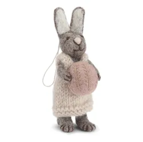 Grey Felt Bunny with Light Grey Dress and Lavender Egg - 14cm