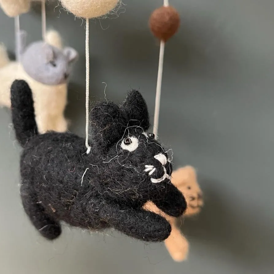 Handmade Felt Cats Mobile - Fairtrade