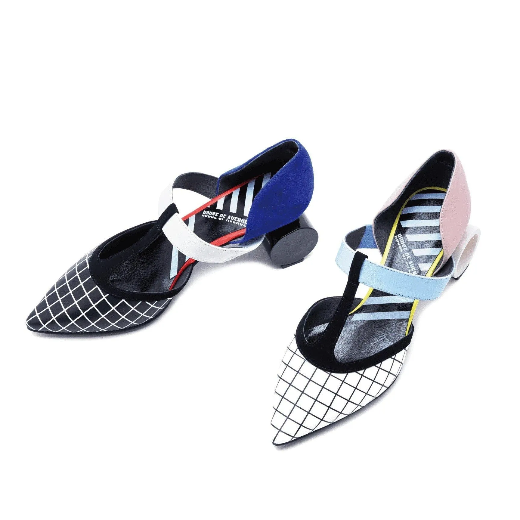 HOA designer polka stripe color block  barrel high heels Mary jane quirky shoes - Uliu