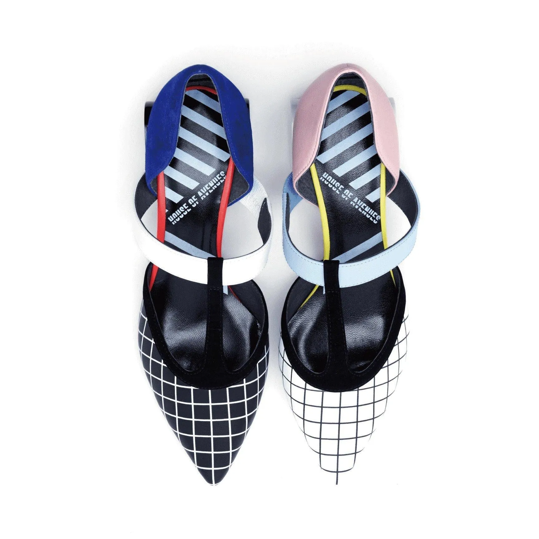 HOA designer polka stripe color block  barrel high heels Mary jane quirky shoes - Uliu