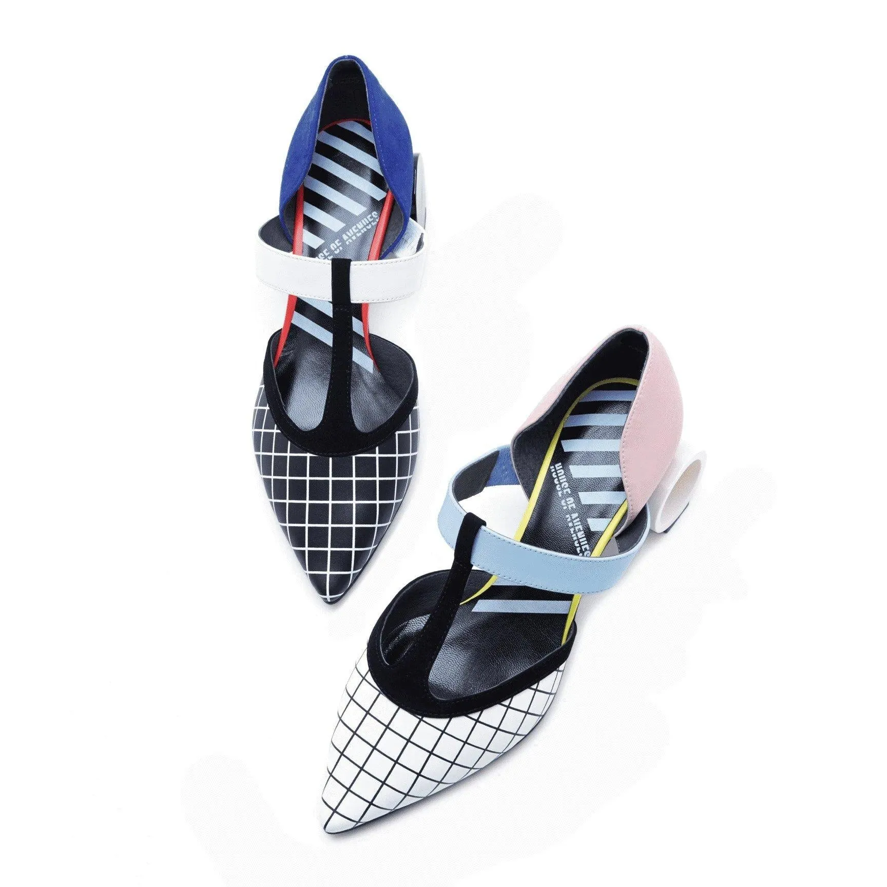 HOA designer polka stripe color block  barrel high heels Mary jane quirky shoes - Uliu