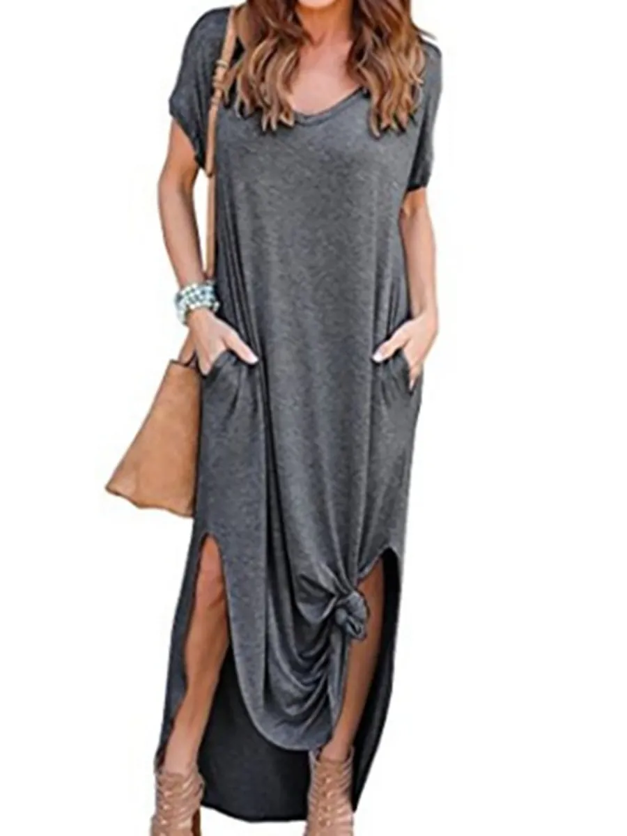 iForgirls V-Neck Pocket Split Dress(8 colors)