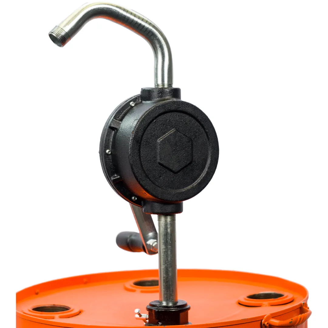 Industrial Rotary Drum Pump, Vane Manual, with 8 Foot Anti-Static Hose, Non-Sparking Nozzle & Nozzle Holder