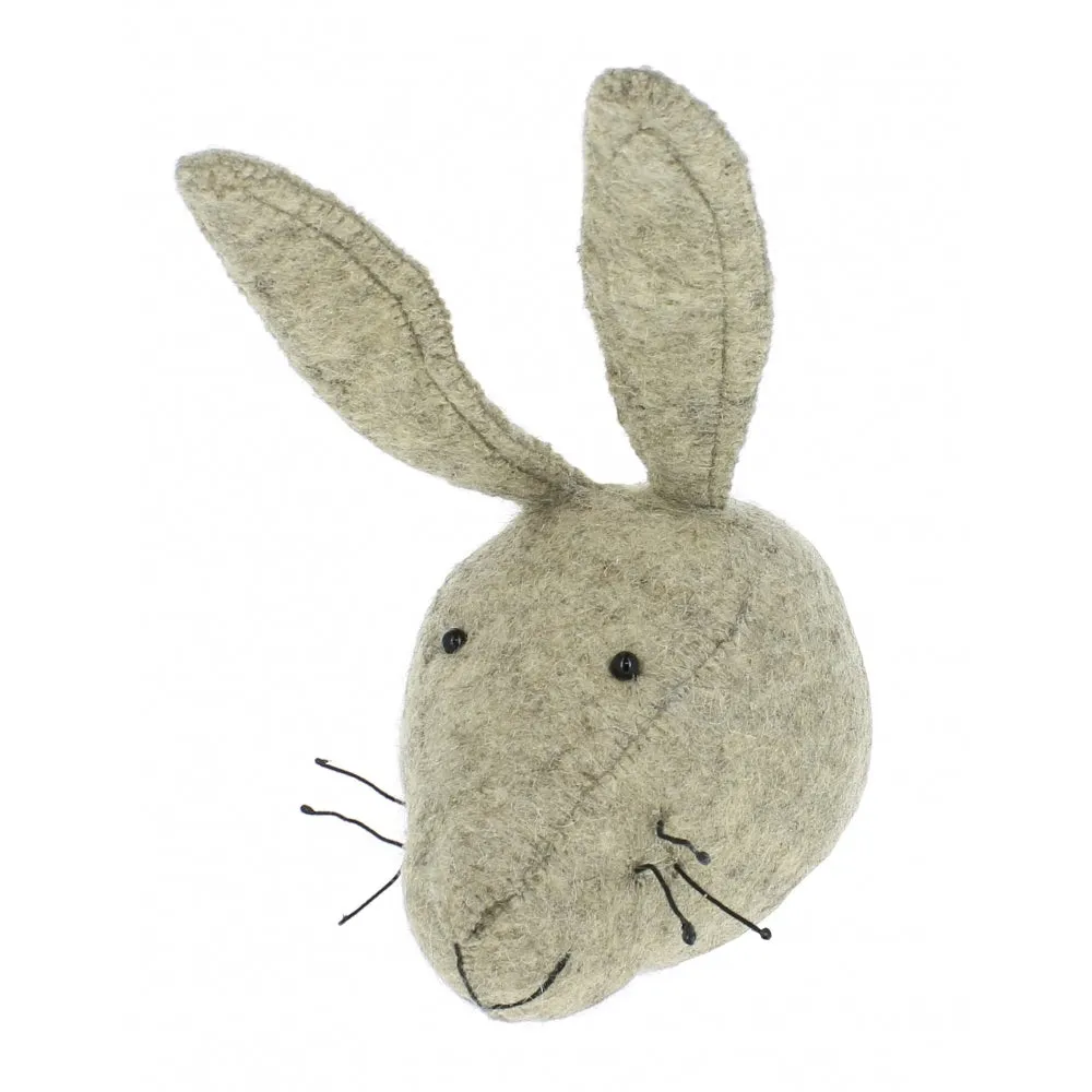 Mini Grey Hare Felt Wall Head by Fiona Walker, England