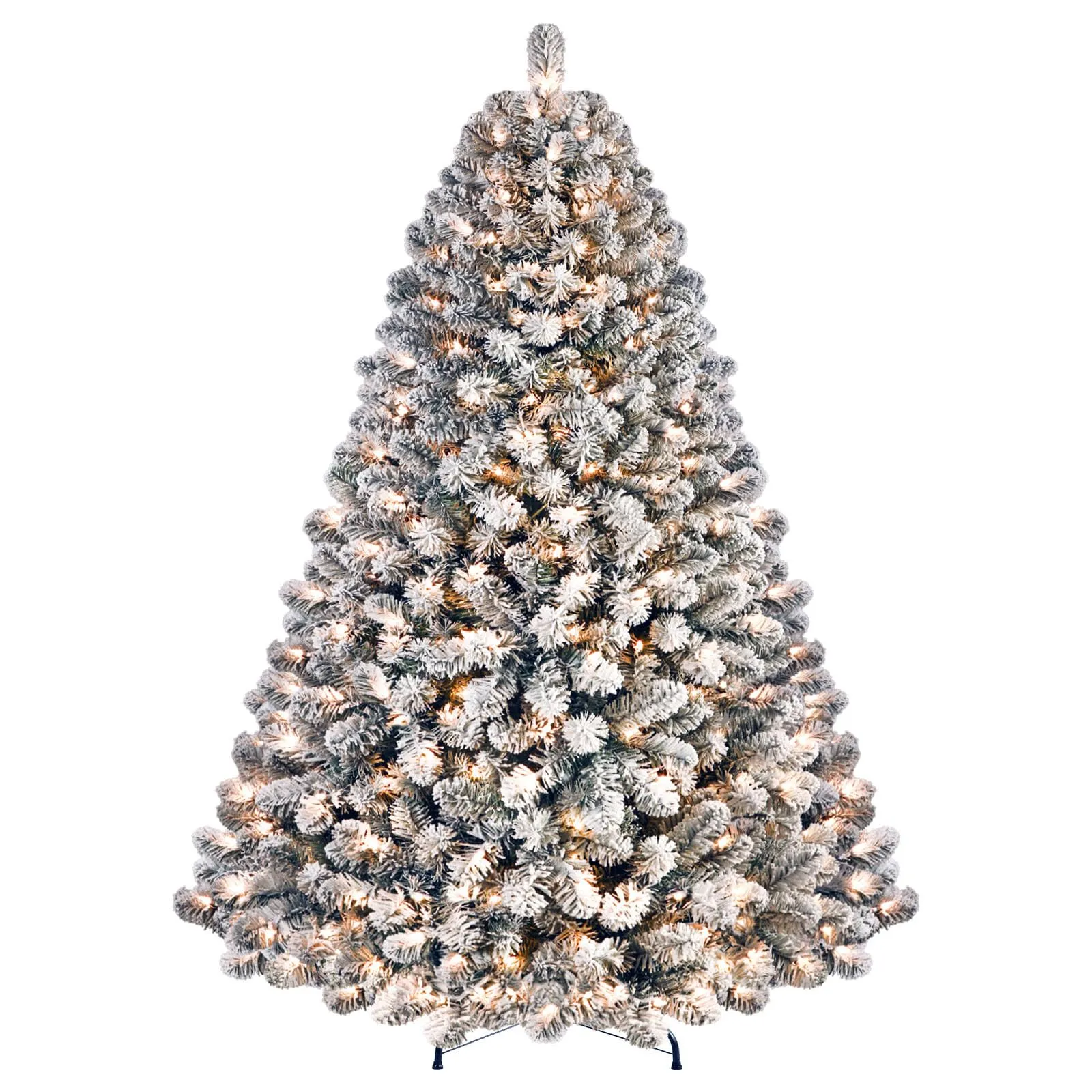 Pre-lit Warm White Lights Snow Flocked Artificial Hinged Christmas Xmas Trees-White